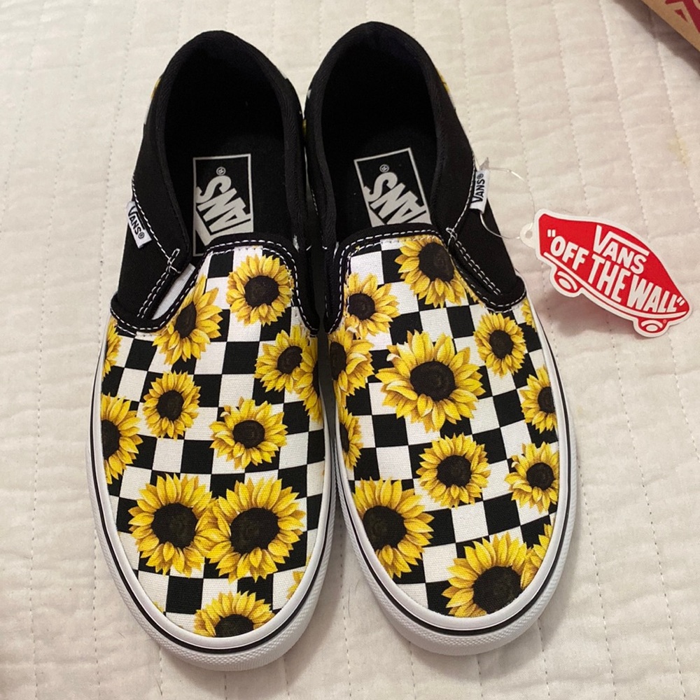 VANS sunflower checker slip on sneakers